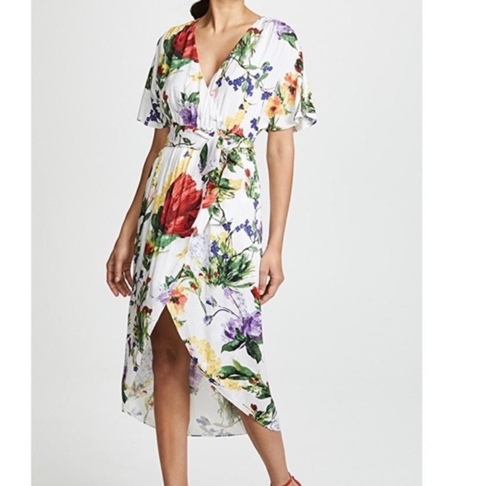 NWOT Alice + Olivia Clarine Floral-Print Wrap Dress with Oversize Sleeves
